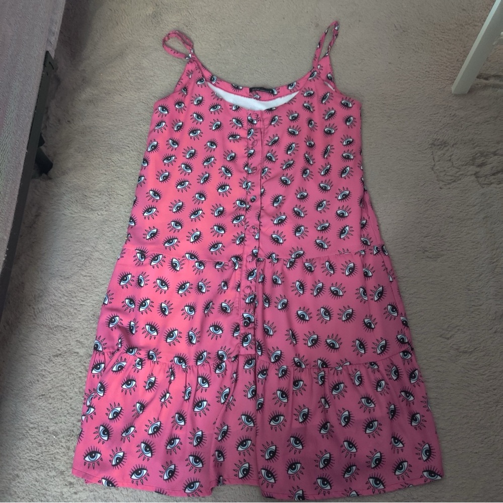 Eye Print Hot Pink Tiered Mini Dress